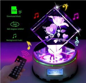 クリスタルオルゴール 光るバラ 第二世代 MP4 七彩ライト USB 2ＧＢＳＤカード ミュージックランプスタンド クリスタル プレゼント
