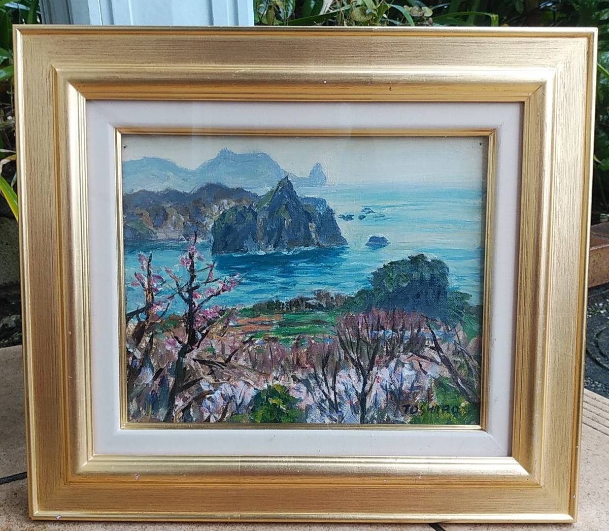 小川英夫【枯木灘】爽やかな海景色 F8 真作 油彩 油絵 絵画 額縁 箱あり-