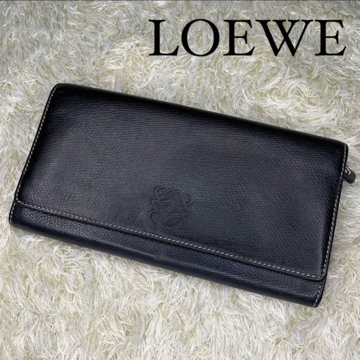 ふるさと割 未使用品 LOEWE 二つ折り財布 ブラック アナグラム 389 tdh