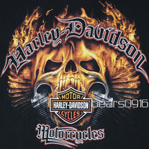 アメリカ購入 USED品 Harley-Davidson ハーレーダビッドソン ファイヤースカル＆エンブレム FL 両面プリント MADE IN USA Tシャツ 黒2XL_画像7