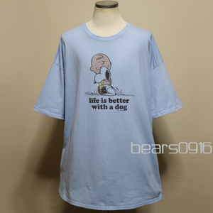 アメリカ購入 USED品 PEANUTS スヌーピー & チャーリーブラウン プリント Ｔシャツ SAXブルー 3XL