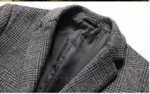 O606☆新品超希少 美品 メンズ ウール テーラードジャケット 高級 ブレザー スーツ カシミヤ チェック柄 スプリングコート 紳士服 アウター_画像6