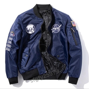 J415☆新品欧米 リバーシブル 空軍 NASA フライトジャケット 両面服 スタジャン ミリタリージャケット メンズ アウターM~6XL ネイビー