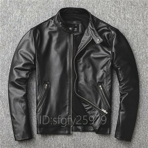 H02☆新品本革 牛革 バイクジャケット バイクウェア メンズライダース レザー 革ジャン 黒 S~4XLサイズ選択可