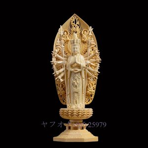 P797新品極上品 仏教美術 千手観音菩薩 精密彫刻 仏像 手彫り 木彫仏像 仏師手仕上げ品