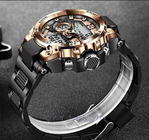 M316☆新品メンズ 腕時計 8922 ゴールド ブラック シルバー 日本製クオーツ 防水 デジタルクロノグラフ