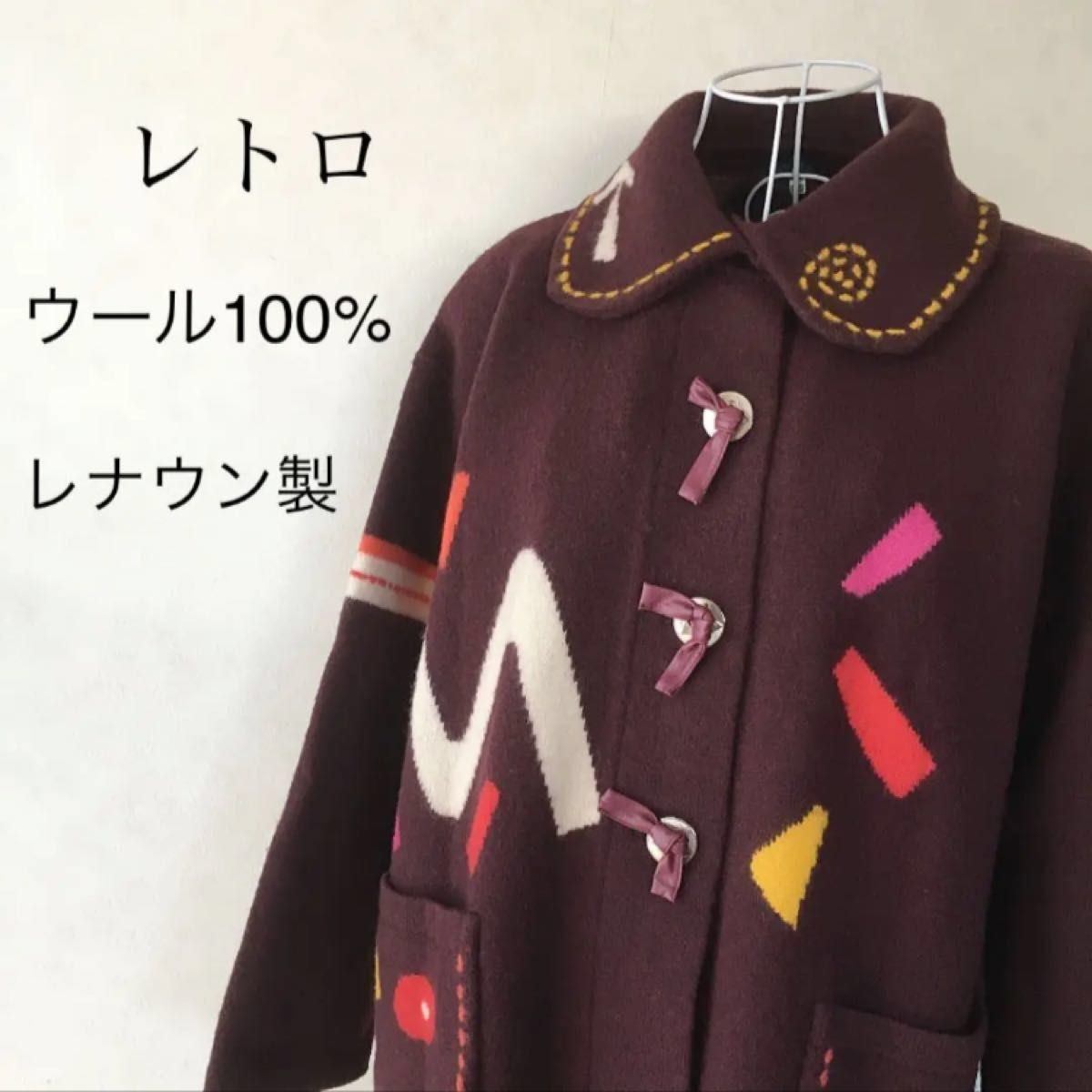 新品未使用 予備ボタン付】Desigual 総柄 ウール コート デシグアル