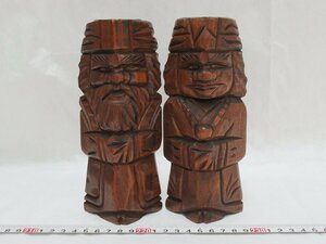 P3649 木彫 ニポポ人形 1対 アイヌ 民芸品 郷土玩具 2