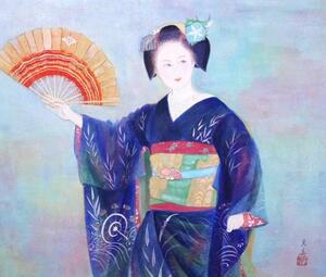 Art hand Auction Kimura Fumi Maiko ◆ Pintura japonesa tamaño 12 ◆ Firmada y autografiada ◆ ¡Tamaño grande! Nitten artista talentoso! Maestro: Kato Senmei, Cuadro, pintura japonesa, persona, Bodhisattva