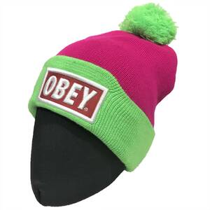 [並行輸入品] OBEY オベイ ボンボン ワッチニットキャップ (グリーン/ ピンク)