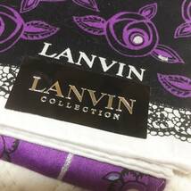 新品　シール付き　百貨店商品　LANVIN　紫　花柄　ハンカチ　綿１００％_画像3