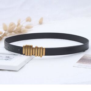 スリム シンプル ゴールド バックル 弾性 レディース 革 ドレス