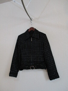 MONSANMICHELE black × silver check jacket skirt set 121017