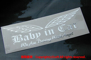 Baby in Car/We Are Driving With Angel/ステッカー(OEbシルバーミラー23cm）ベビーインカー天使のはね//