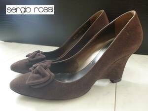 4 ten thousand Sergio Rossi (Sergio Rossi) tea Brown original leather suede ribbon pumps 24