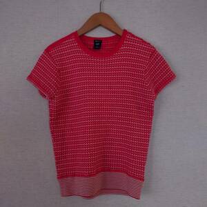 GAP Gap lady's total pattern short sleeves knitted shirt sweater S red series × white 247-k2808