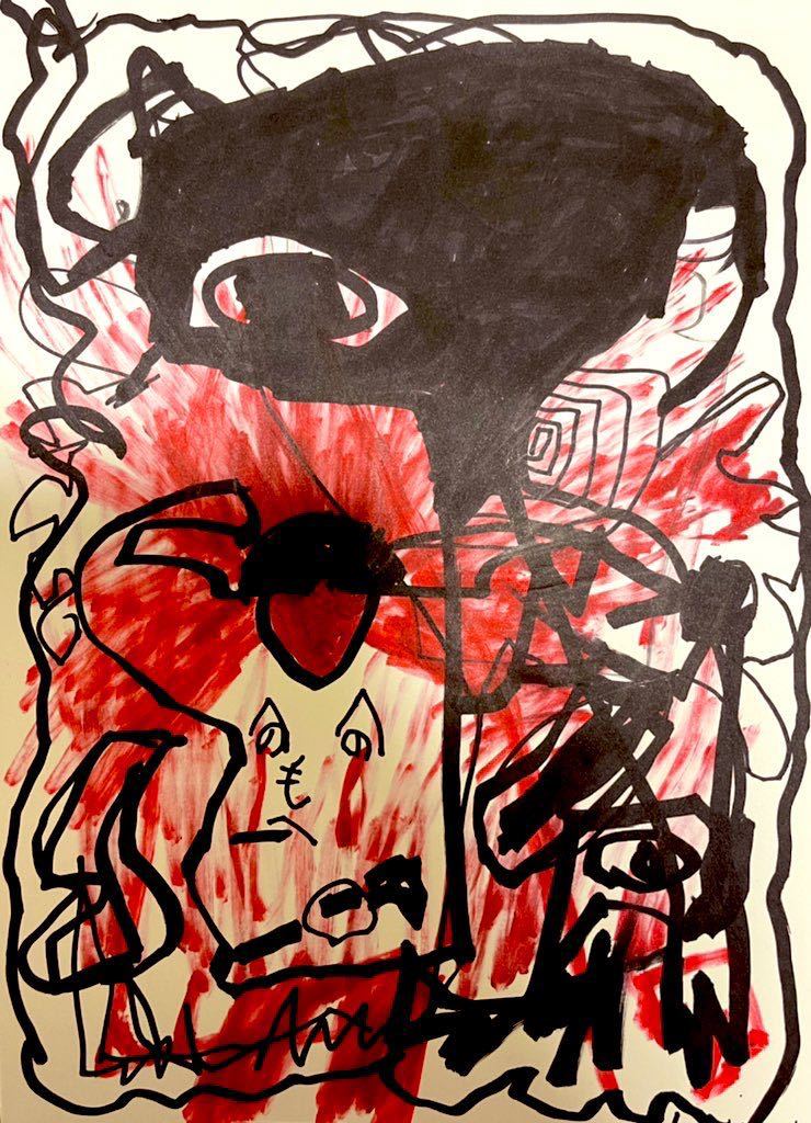 الفنان هيرو سي الشيطان الوحيد, تلوين, ألوان مائية, اللوحة التجريدية