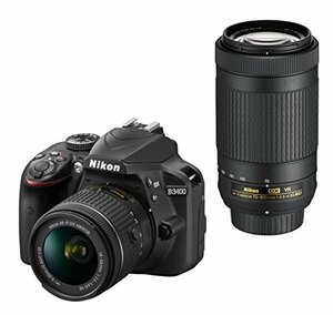 Nikon デジタル一眼レフカメラ D3400 ダブルズームキット ブラック D3400WZ(中古品)