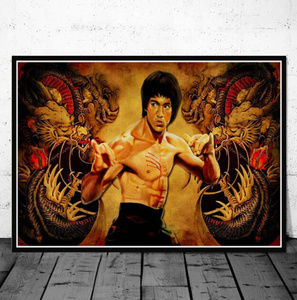  C2346 ブルースリー Bruce Lee カンフー 武道 燃えよドラゴン キャンバスアートポスター 50×70cm イラスト海外製 枠なし C