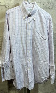 美品 USA製 ブルックスブラザーズ 綿麻 チェック 長袖 ボタンダウンシャツ 16-33 Brooks Brothers