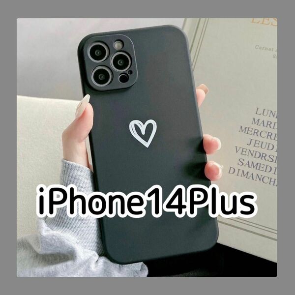 iPhone14Plus iPhoneケース ブラック 黒 黒色 手書き ハート シンプル 大人気 かわいい おしゃれ 新品