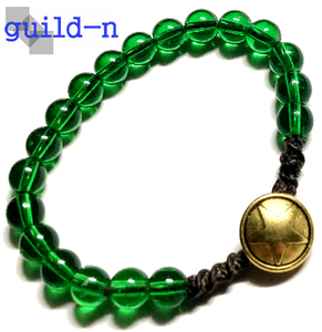 guild-n ★ 緑 グリーン ガラス丸玉 数珠ブレス コンチョ ワックスコード ロー引き紐 蝋引き紐 ミサンガ ブレスレット メンズレディース