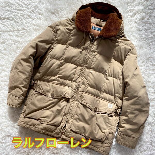 希少 90s RALPH LAUREN ダウンコート ボア 羊毛皮 くすみカラー ダウンジャケット