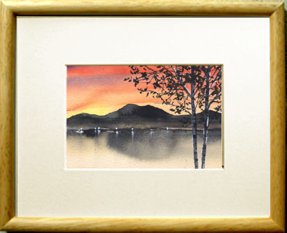 Nr. 8194 See in der Abenddämmerung / Chihiro Tanaka (Vier Jahreszeiten Aquarell) / Kommt mit einem Geschenk / 22z11, Malerei, Aquarell, Natur, Landschaftsmalerei