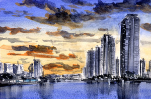 Art hand Auction Nr. 8204 Nachtansicht von der Eitai-Brücke/dem Sumida-Fluss / Chihiro Tanaka (Aquarell „Vier Jahreszeiten ) / Wird mit einem Geschenk geliefert / 22z11, Malerei, Aquarell, Natur, Landschaftsmalerei