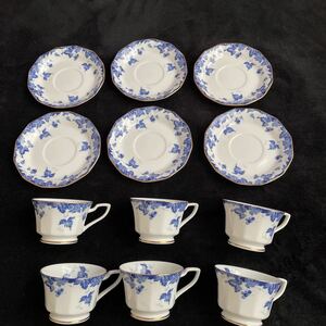 white shadow HOYA china corp カップ&ソーサー 6客　ぶどう　金縁　レトロ