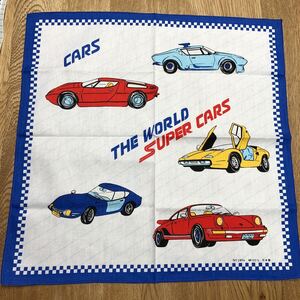 ★①(未使用品) THE WORLD SUPER CARS スーパーカー 昭和レトロ ハンカチ 大判 バンダナ 日本製 デッドストック カウンタック ビンテージ