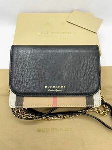  не использовался товар Burberry London длинный кошелек проверка × черный женский мужской цепь бумажник двойной бумажник портфель сумка на плечо 