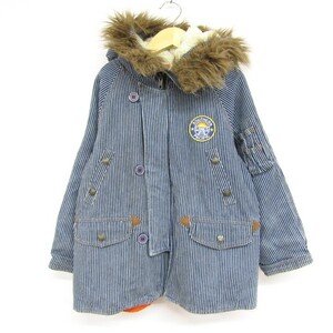  Donkey josi- reverse side boa Denim Hickory pattern jacket fur hood outer for boy 110 size blue white Kids child clothes Donkey Jossy