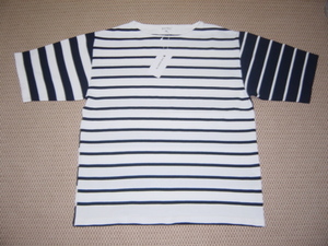  new goods unused *TK Takeo Kikuchi knitted Random border 5 minute sleeve shirt (XL)ne