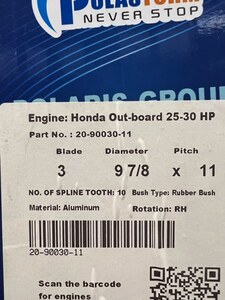 HONDA船外機用 ＜9-7/8 x 11ピッチ＞　25hp~30hp