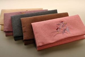 高級京ちりめん刺繍入数珠袋・蘭/グレー・ネコポス送料無料