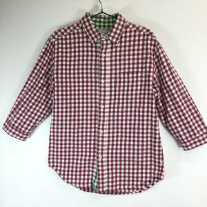 STUSSY ステューシー コットンネルシャツ 7分袖 チェック柄 Ｌサイズ パープル グリーン