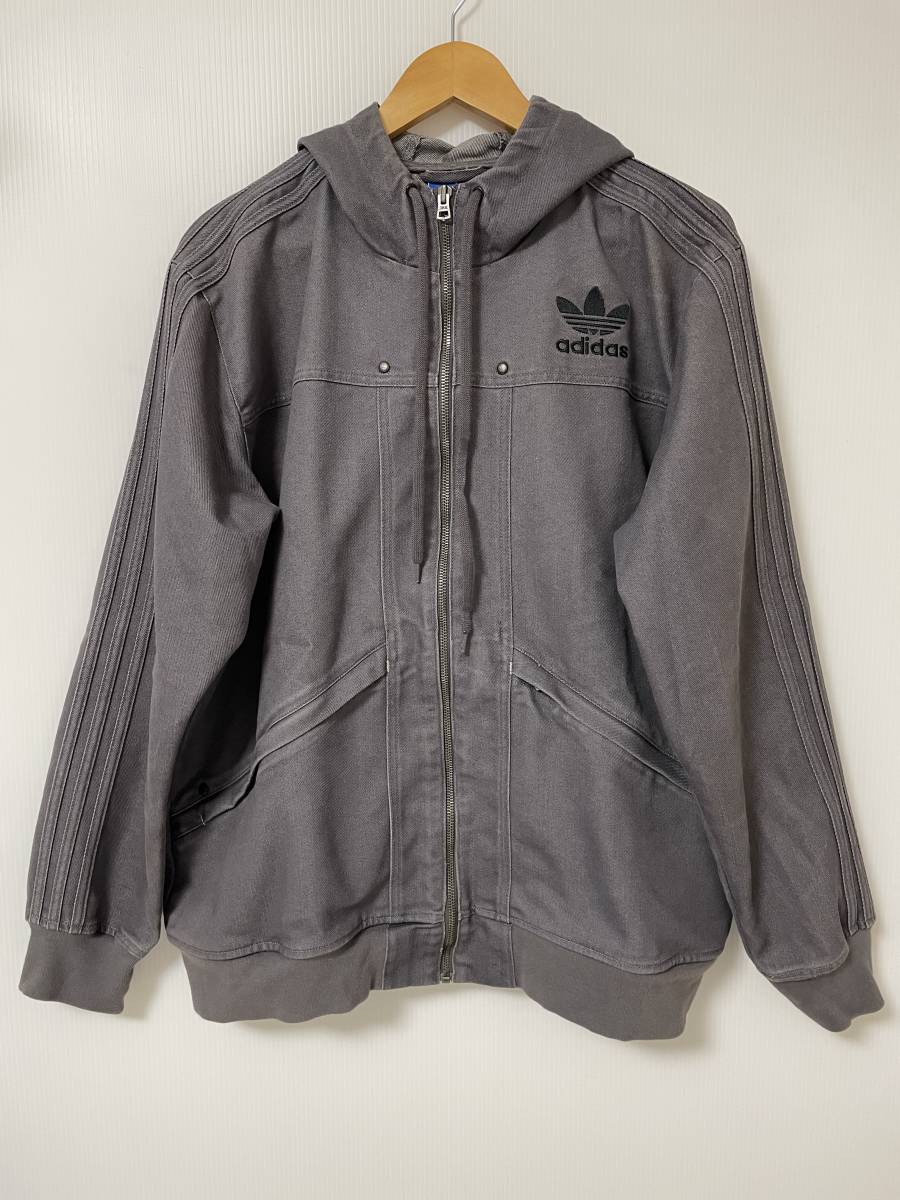 adidas スウェット パーカー フルジップ グレー スリーストライプ