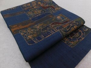 Art hand Auction [Rakufu Special Selection] P20856 Silk-wool pongee hand-painted roketsu-dyed obi, by artist, bc, band, Obi, Ready-made