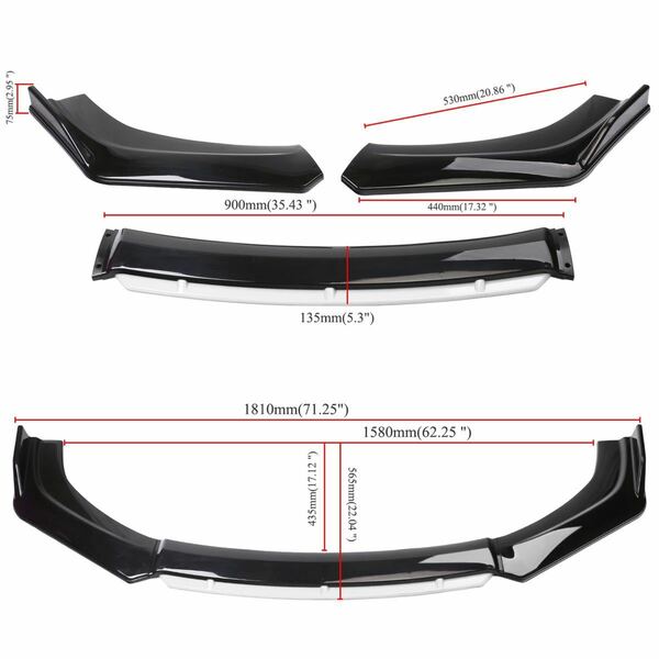 新品　汎用フロントバンパーリップスポイラー 傷防止 黒&白