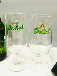 非売品　オランダ　No１ Beer grolsch　グロルッシュ　オリジナル脚付きグラス　2type２個セット　サイズ１６.８cmと１６.３cm