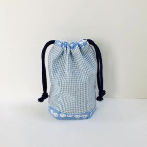 [ sale ] hand made inset attaching Mini pouch glass sack silver chewing gum check retro cat blue 