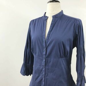 定番ZARA WOMAN｜ザラウーマン 七分袖 ブラウス シャツ ネイビー ナイロン サイズL レディース