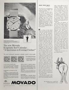 稀少・時計広告！1970年代モバード 時計広告/Movado Kingmatic Surf Calendar Watch/サーフィン/H