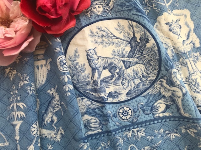 アンティークフランス 紫小花 スミレの花束刺繍 ブルーリボン シルク