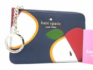1円 ■新品■未使用■ kate spade ケイトスペード K8288 レザー アップル キーリング パスケース カード入れ ネイビー系 BB4033aM