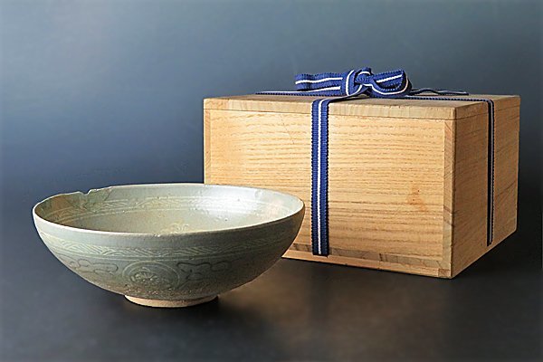 茶道具 高麗時代青磁象嵌『草花文』 葵口 瓜形瓶 小ぶり花入華道具