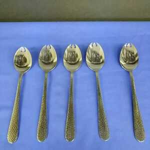  Showa Retro # made of stainless steel hammer eyes . crack spoon 5P