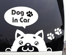 覗き込む柴犬「Dog in Car」カッティングステッカー【白】_画像1