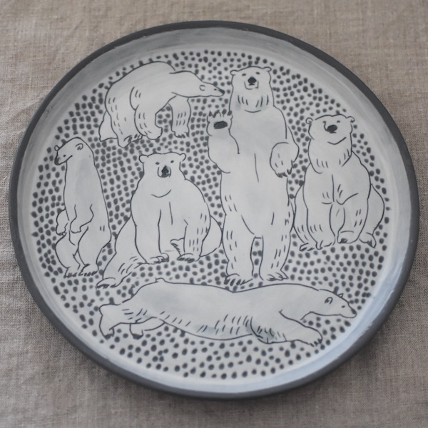 Handmade polar bear bread plate, Western tableware, plate, dish, bread plate